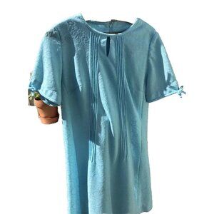 Vtg 60S MOD Lady Mendel Knits of Distinction Dress Small A line Blue Floral